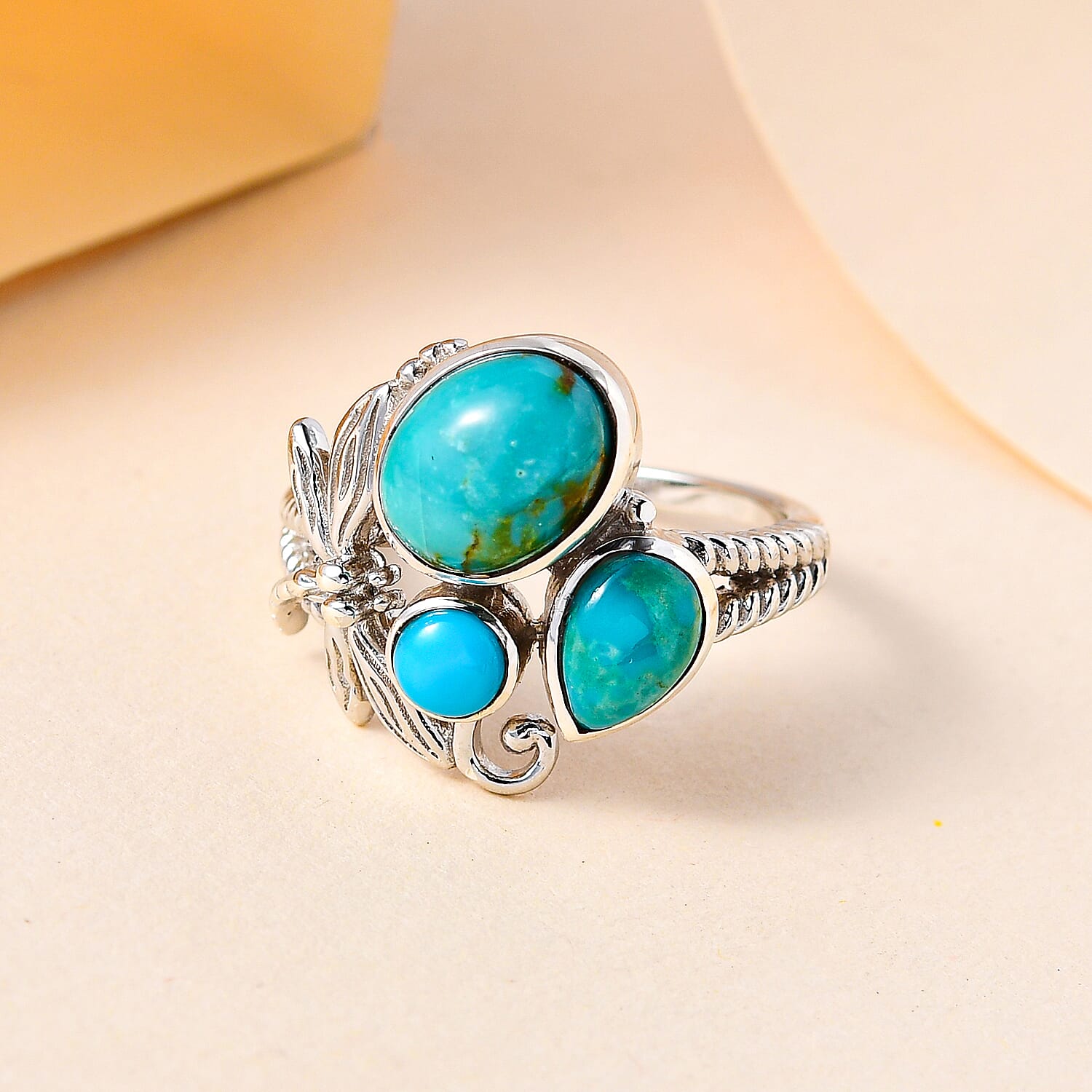 Sierra Nevada Turquoise and Arizona Sleeping Beauty Turquoise Ring in Platinum Overlay Sterling Silver 3.068 Ct.