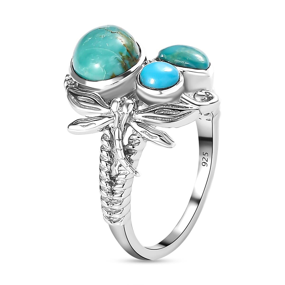 Sierra Nevada Turquoise and Arizona Sleeping Beauty Turquoise Ring in Platinum Overlay Sterling Silver 3.068 Ct.