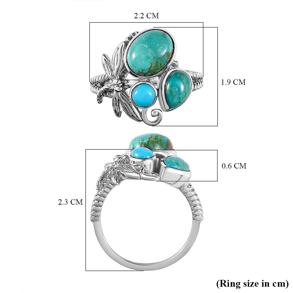 Sierra Nevada Turquoise and Arizona Sleeping Beauty Turquoise Ring in Platinum Overlay Sterling Silver 3.068 Ct.