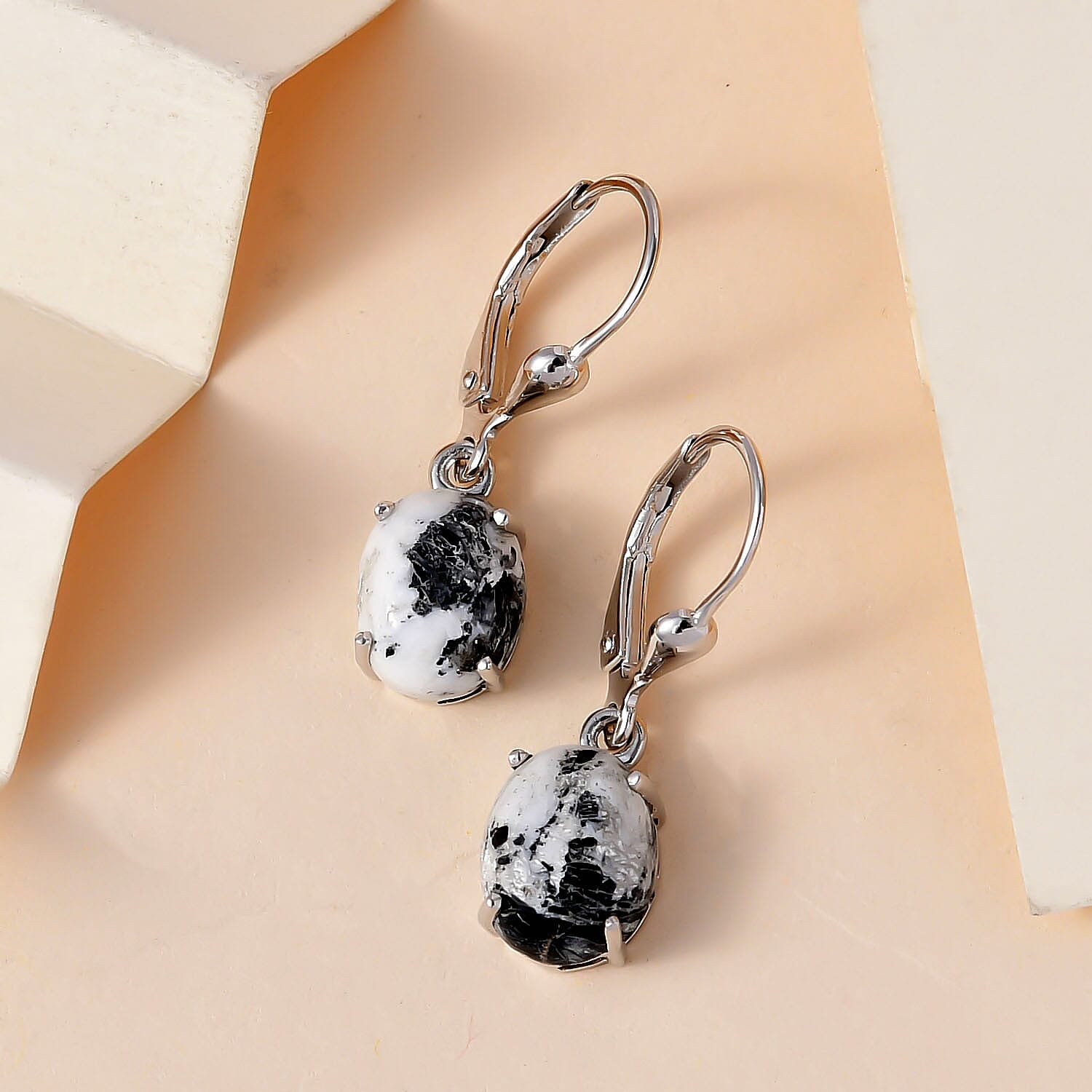 White Buffalo Earrings (With Lever Back) in Platinum Overlay Sterling Silver 5.15 Ct.