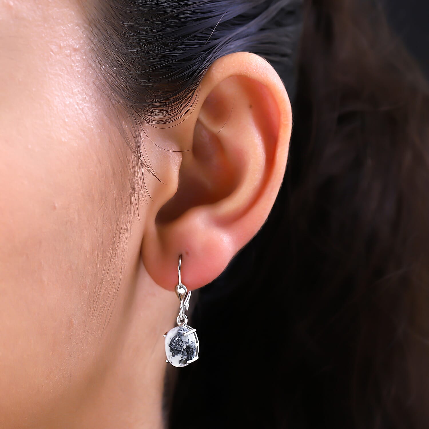 White Buffalo Earrings (With Lever Back) in Platinum Overlay Sterling Silver 5.15 Ct.