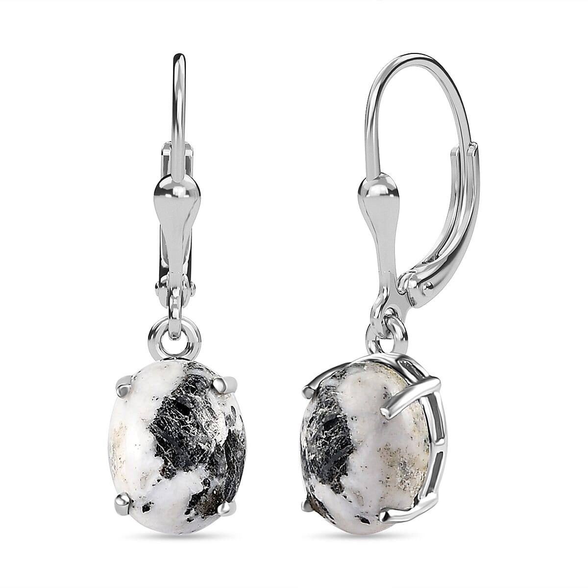White Buffalo Earrings (With Lever Back) in Platinum Overlay Sterling Silver 5.15 Ct.