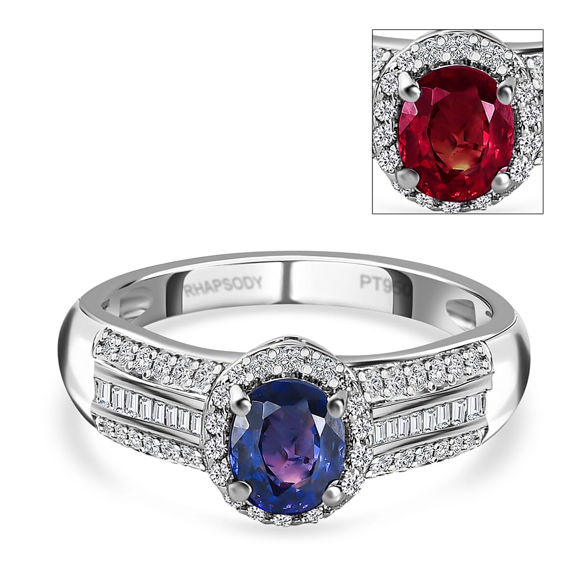 Rare Finds RHAPSODY 950 Platinum AAAA Colour Change Sapphire and Diamond (VS-E-F) Ring 1.12 Ct, Platinum Wt. 5.48 Gms