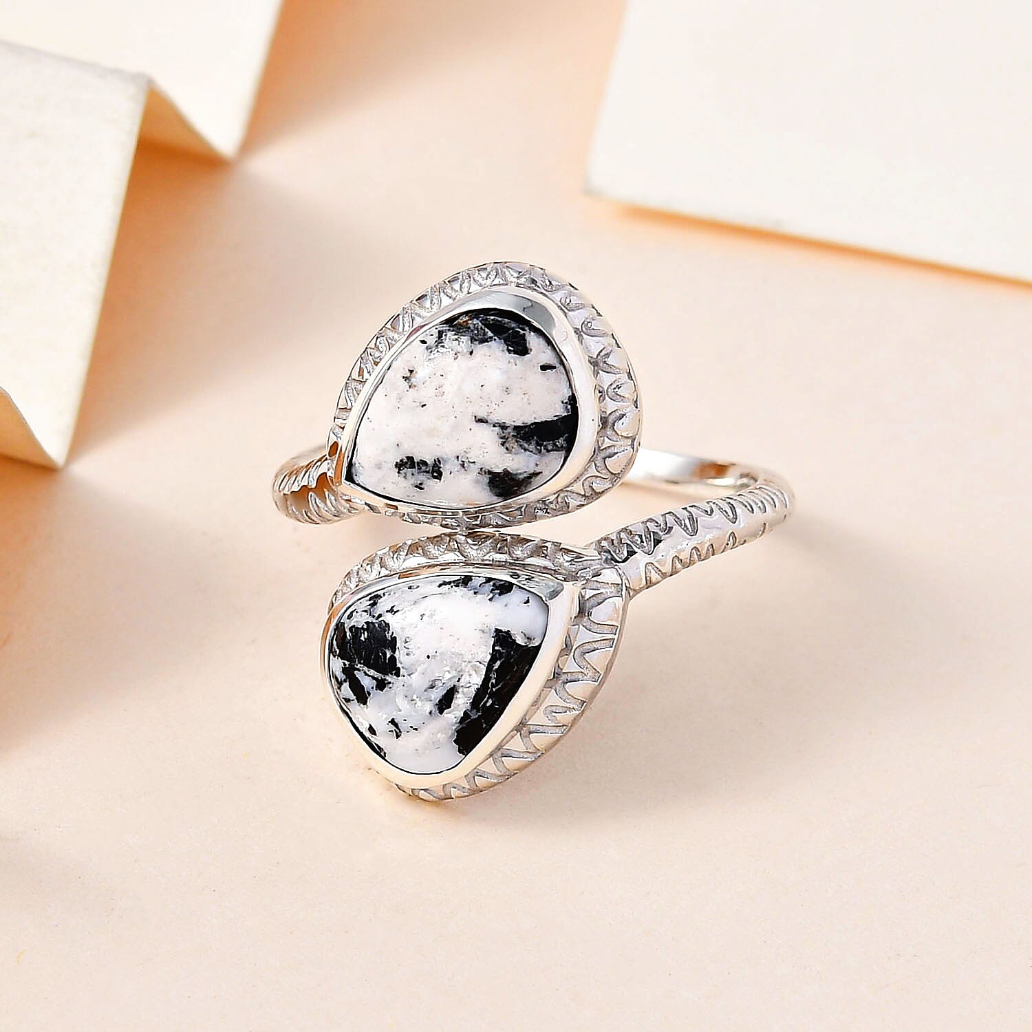 White Buffalo Crossover Ring in Platinum Overlay Sterling Silver 4.05 Ct.