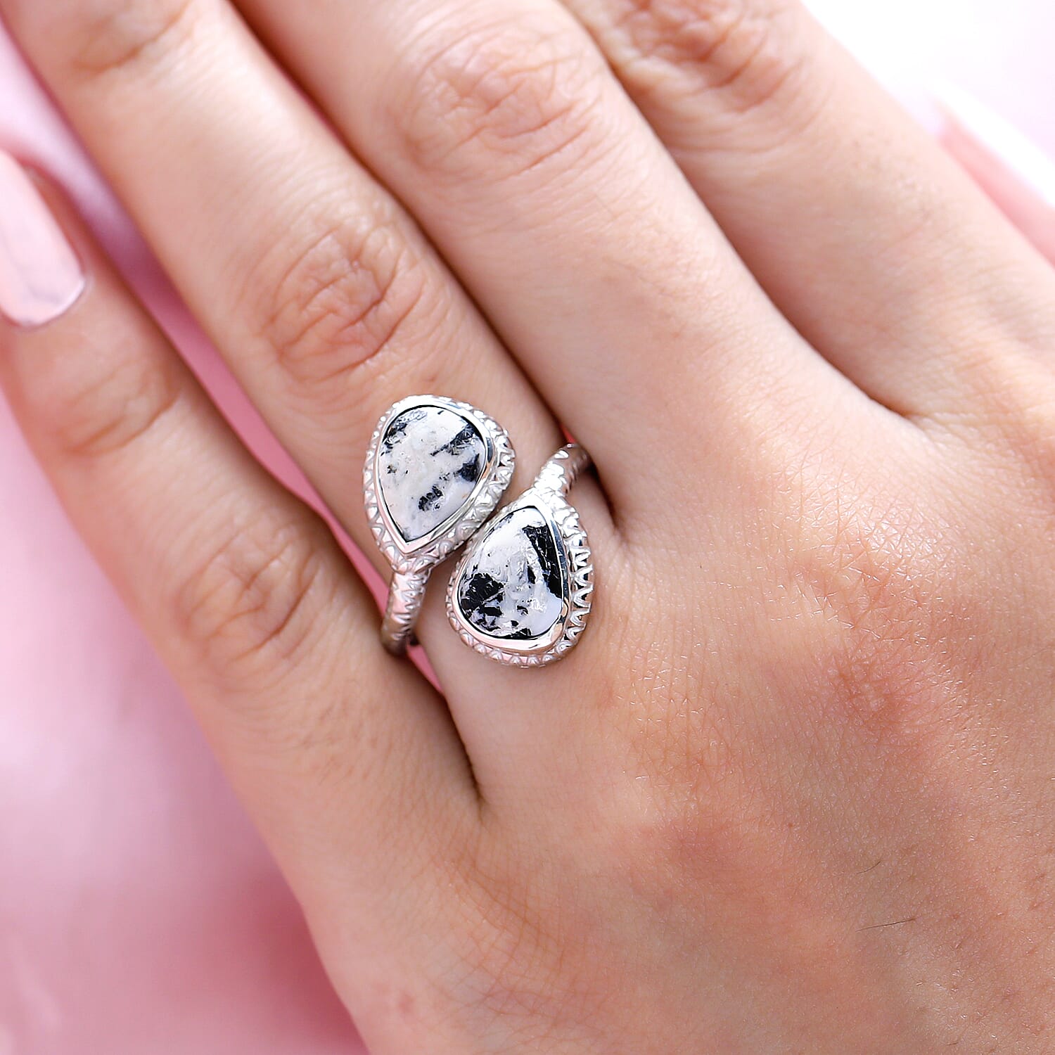 White Buffalo Crossover Ring in Platinum Overlay Sterling Silver 4.05 Ct.