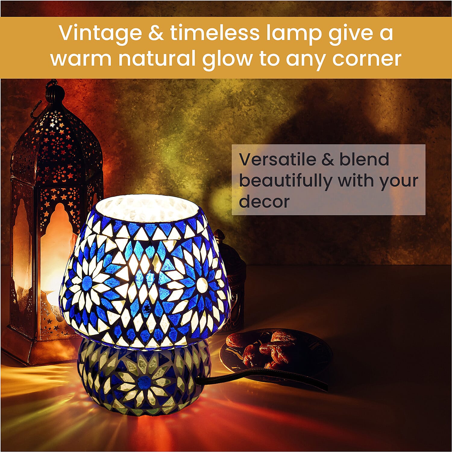 Mosiac Vintage Table Lamp (Size 16x1x15 cm) - Blue