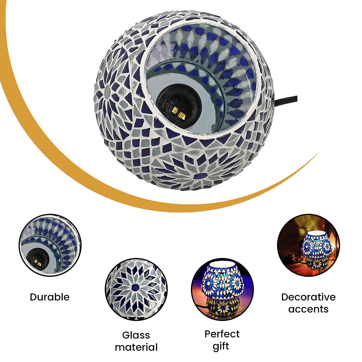 Mosiac Vintage Table Lamp (Size 16x1x15 cm) - Blue