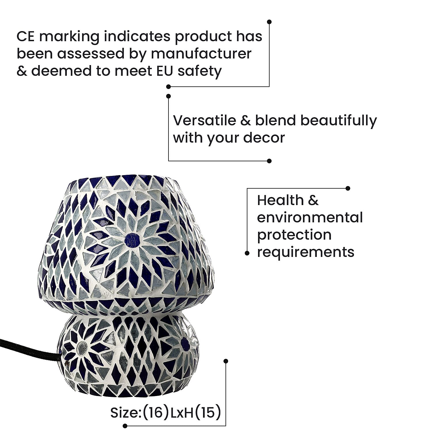 Mosiac Vintage Table Lamp (Size 16x1x15 cm) - Blue