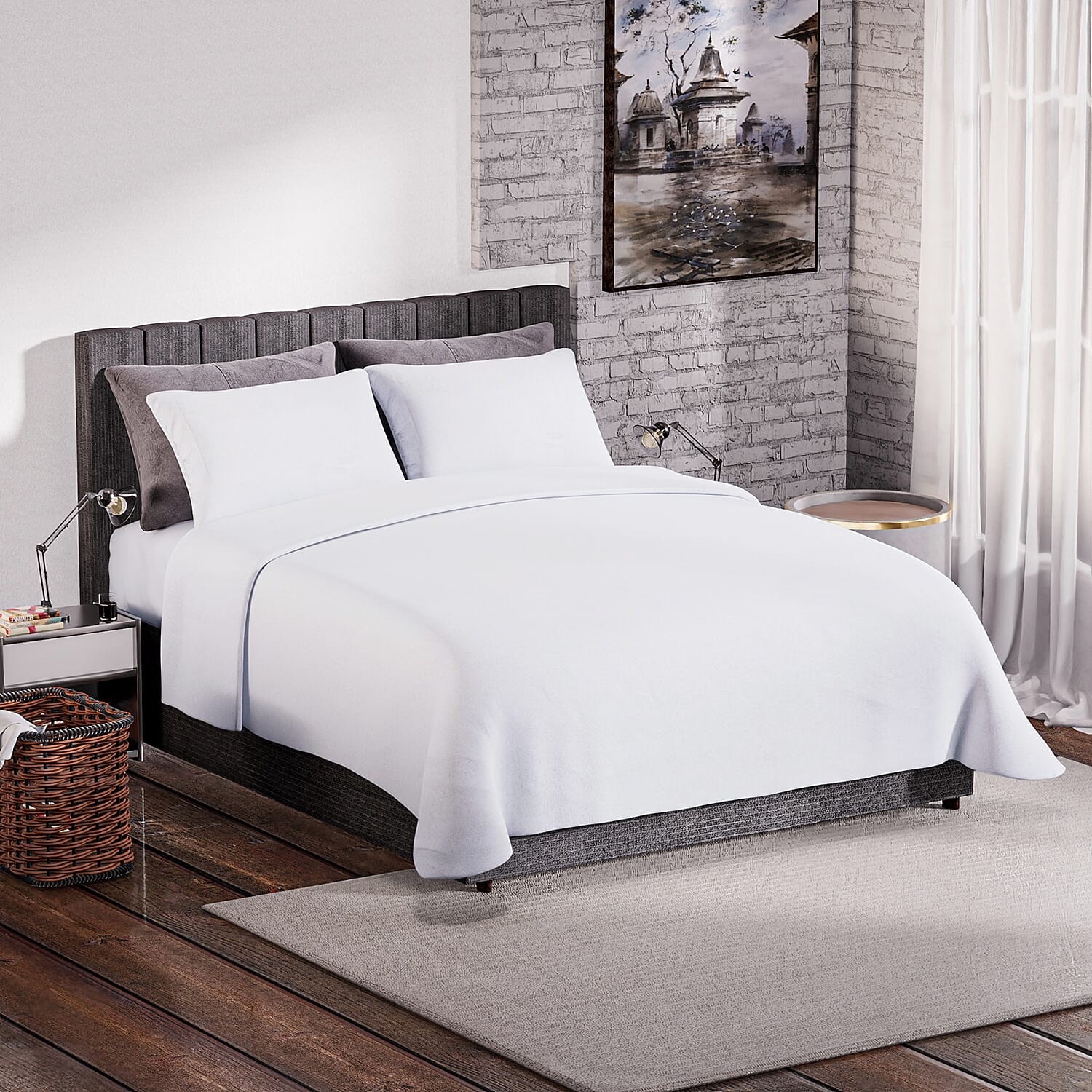 4 Piece Set - Homesmart Soft Cool Duvet Cover, Fitted Sheet & 2 Pillow Cases (Double Size, 200x200 cm) - White