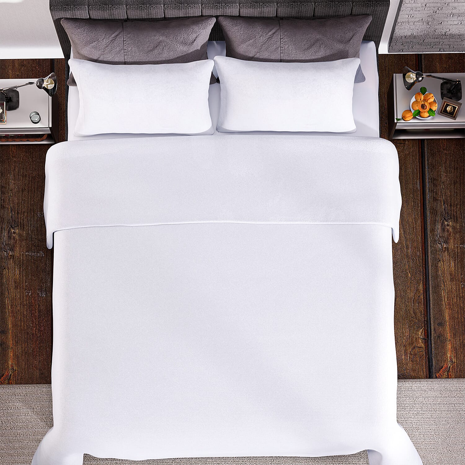 4 Piece Set - Homesmart Soft Cool Duvet Cover, Fitted Sheet & 2 Pillow Cases (Double Size, 200x200 cm) - White