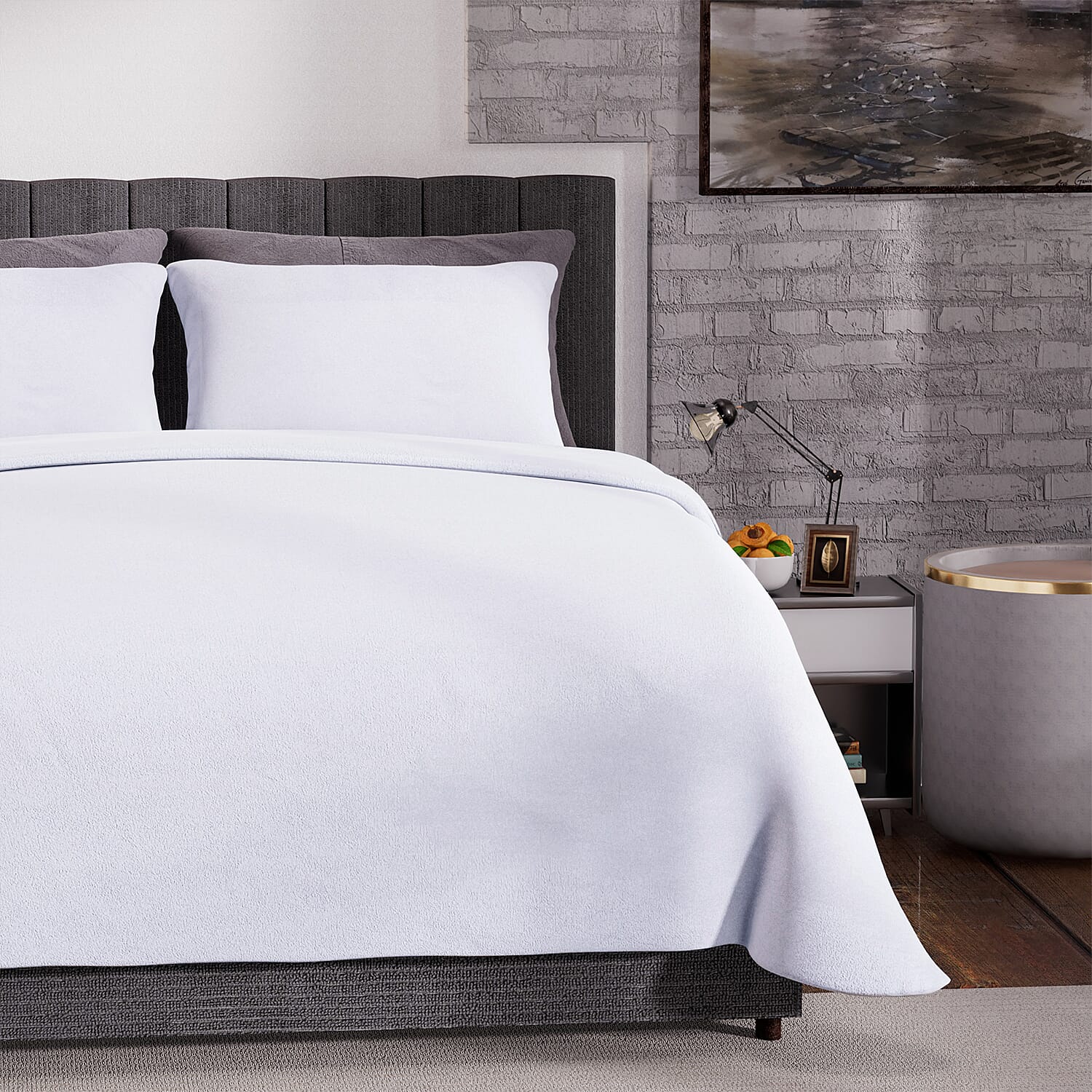 4 Piece Set - Homesmart Soft Cool Duvet Cover, Fitted Sheet & 2 Pillow Cases (Double Size, 200x200 cm) - White