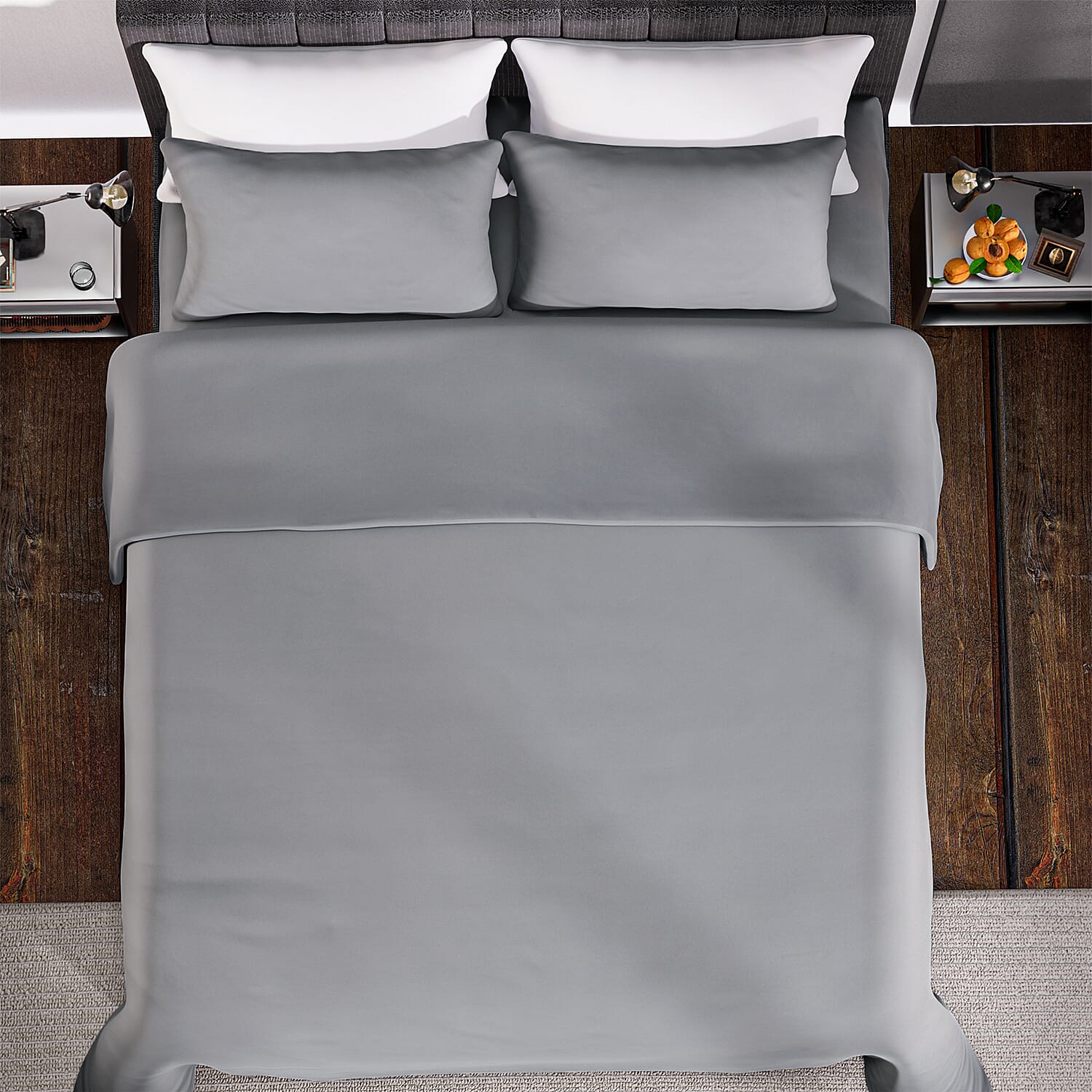 4 Piece Set - Homesmart Soft Cool Duvet Cover, Fitted Sheet & 2 Pillow Cases (Double Size, 200x200 cm) - White