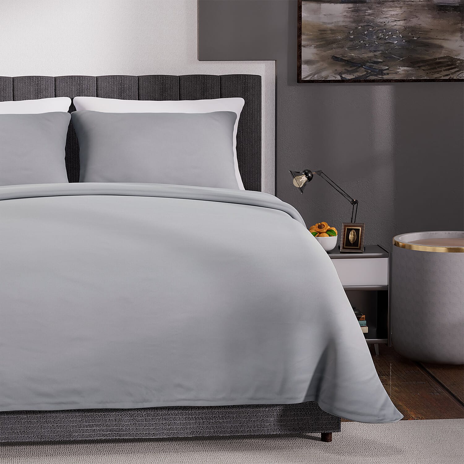 4 Piece Set - Homesmart Soft Cool Duvet Cover, Fitted Sheet & 2 Pillow Cases (Double Size, 200x200 cm) - White