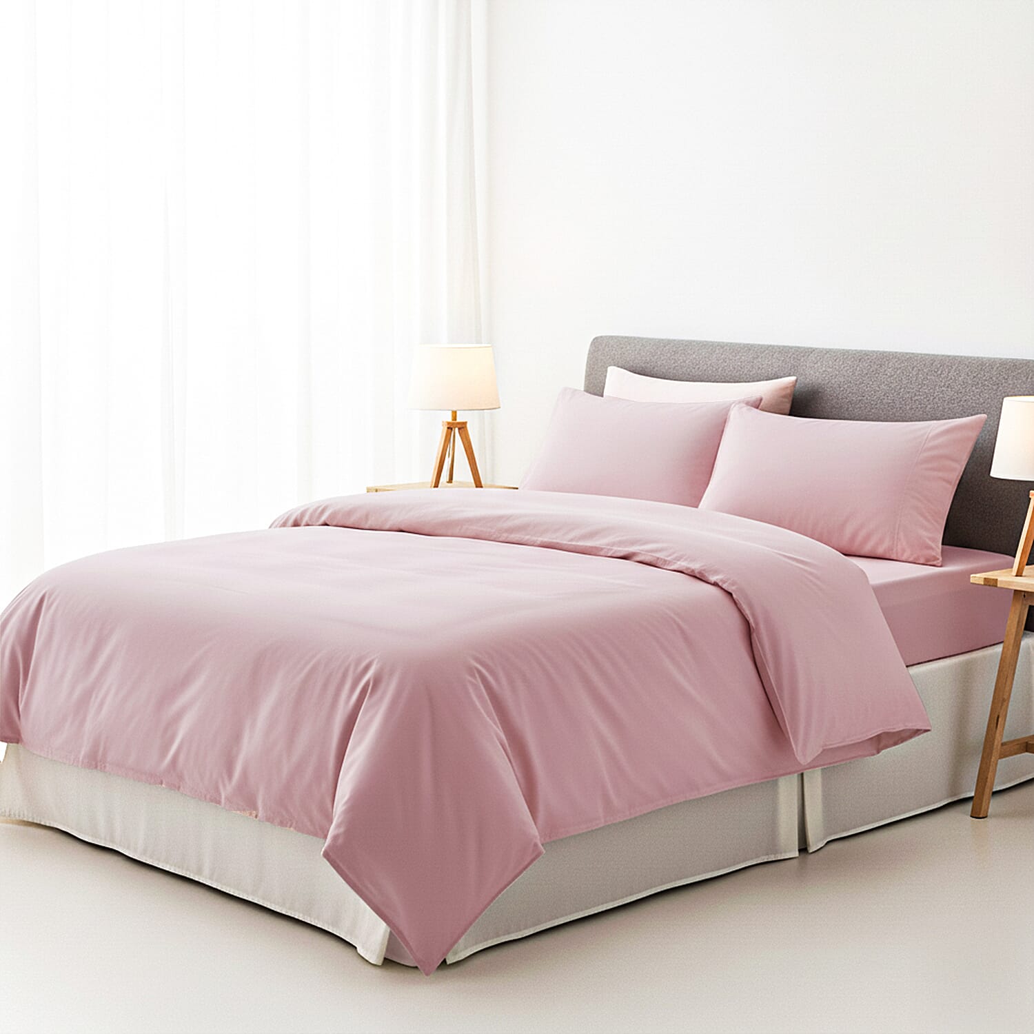 4 Piece Set - Homesmart Soft Cool Duvet Cover, Fitted Sheet & 2 Pillow Cases (Double Size, 200x200 cm) - White