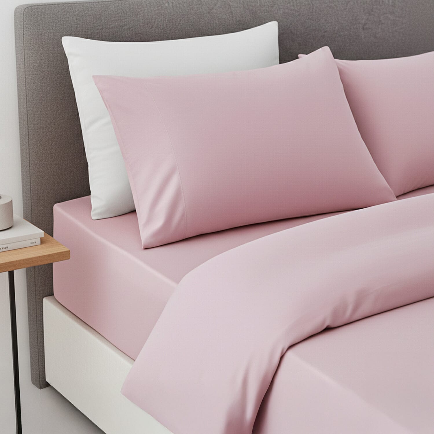 4 Piece Set - Homesmart Soft Cool Duvet Cover, Fitted Sheet & 2 Pillow Cases (Double Size, 200x200 cm) - White