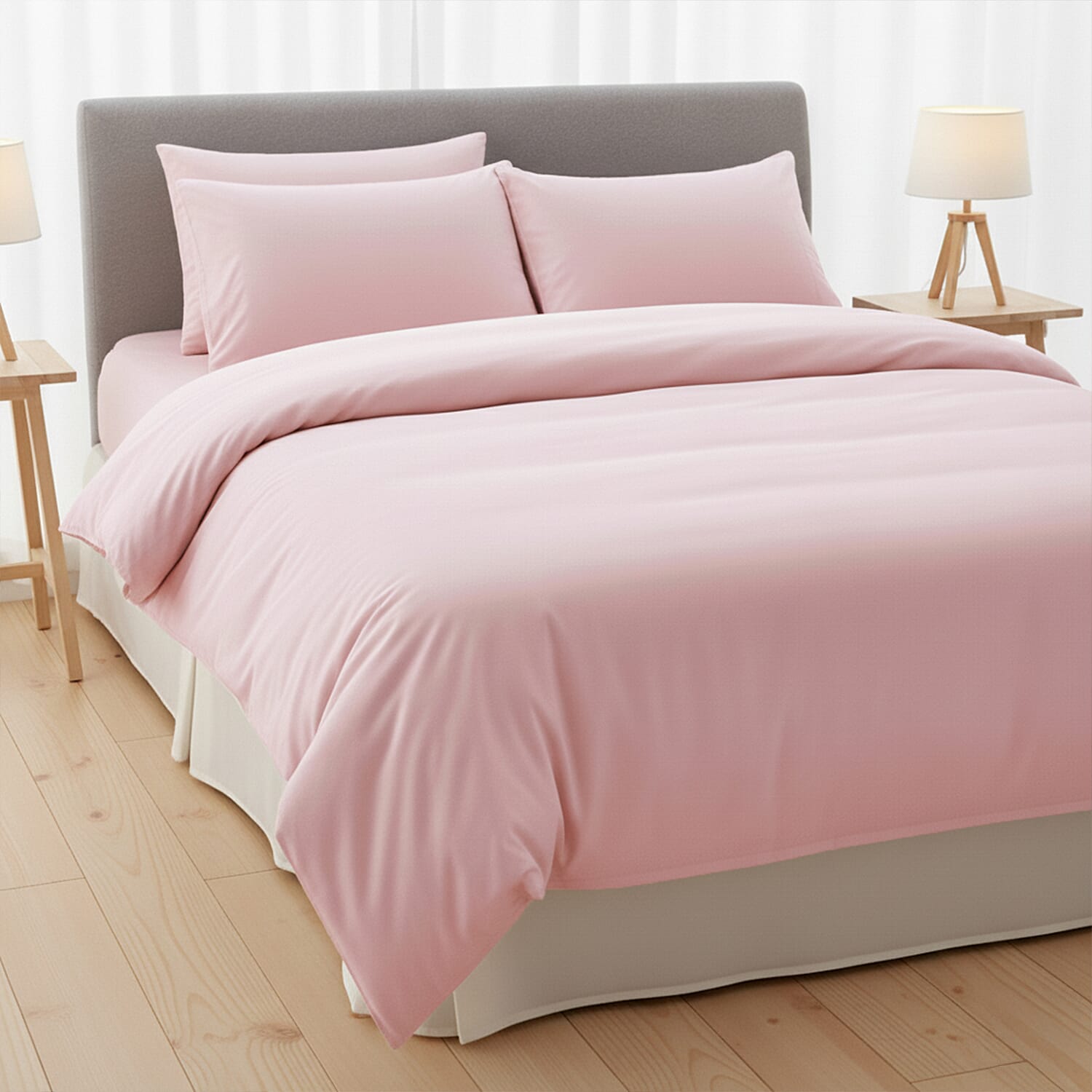 4 Piece Set - Homesmart Soft Cool Duvet Cover, Fitted Sheet & 2 Pillow Cases (Double Size, 200x200 cm) - White