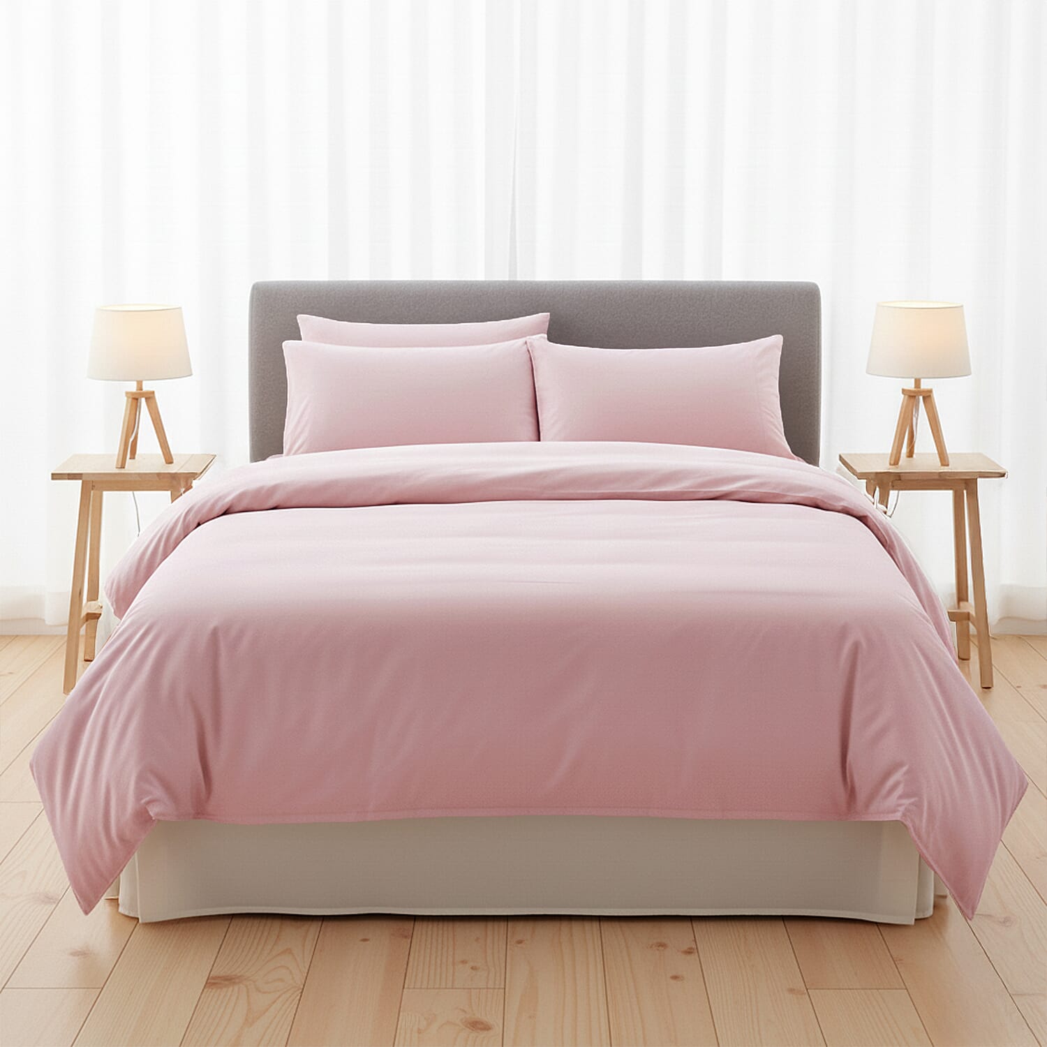 4 Piece Set - Homesmart Soft Cool Duvet Cover, Fitted Sheet & 2 Pillow Cases (Double Size, 200x200 cm) - White