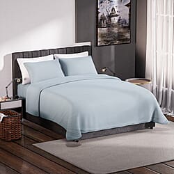 4 Piece Set - Homesmart Soft Cool Duvet Cover, Fitted Sheet & 2 Pillow Cases (Double Size, 220x200 cm) - Blue