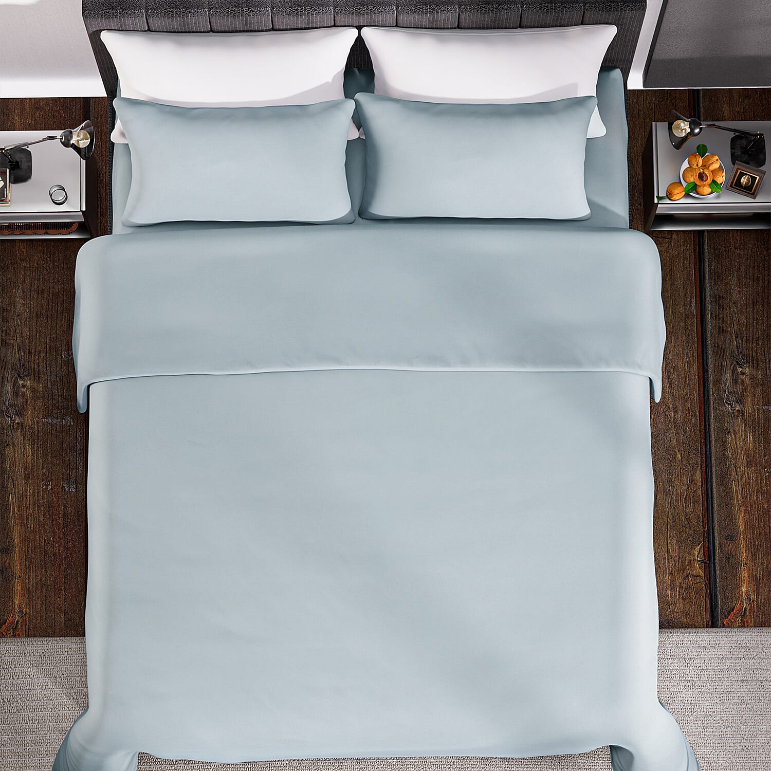 4 Piece Set - Homesmart Soft Cool Duvet Cover, Fitted Sheet & 2 Pillow Cases (Double Size, 200x200 cm) - White