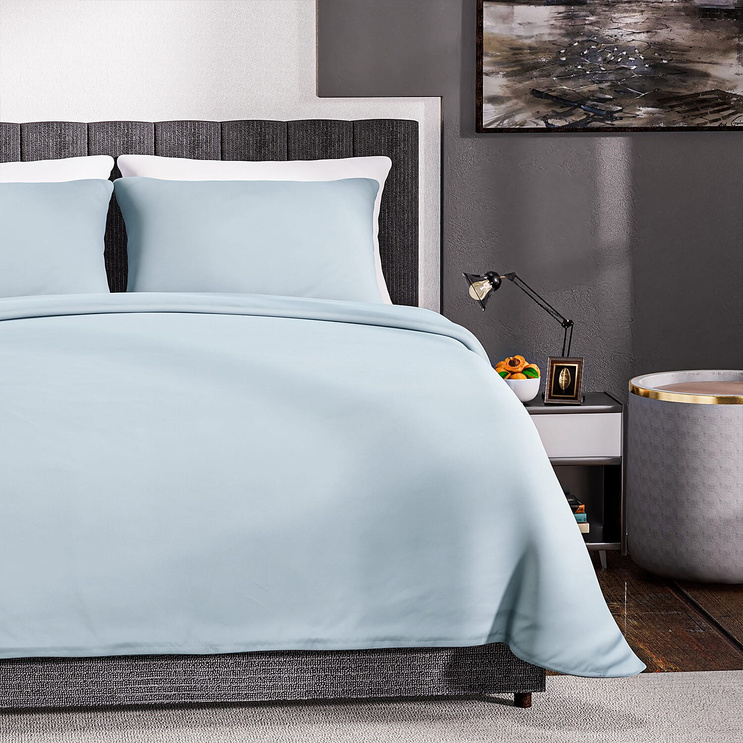 4 Piece Set - Homesmart Soft Cool Duvet Cover, Fitted Sheet & 2 Pillow Cases (Double Size, 200x200 cm) - White