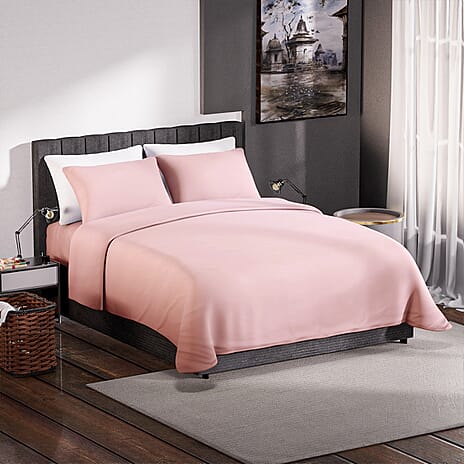 4 Piece Set - Homesmart Soft Cool Duvet Cover, Fitted Sheet & 2 Pillow Cases (King Size, 225x200 cm) - Blossom Pink