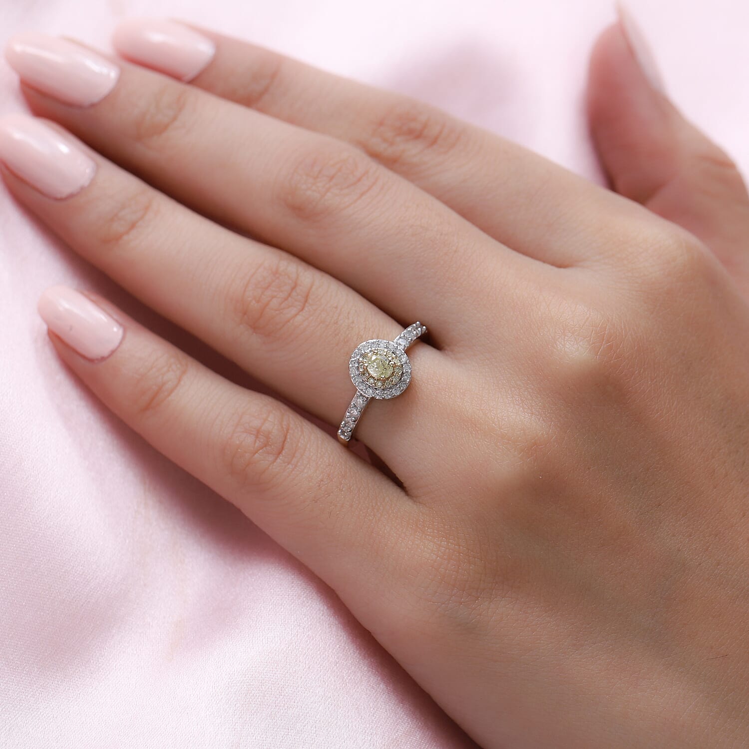 9K Yellow Gold SGL Certified Natural Yellow Diamond & Diamond  Ring 0.75 Ct.