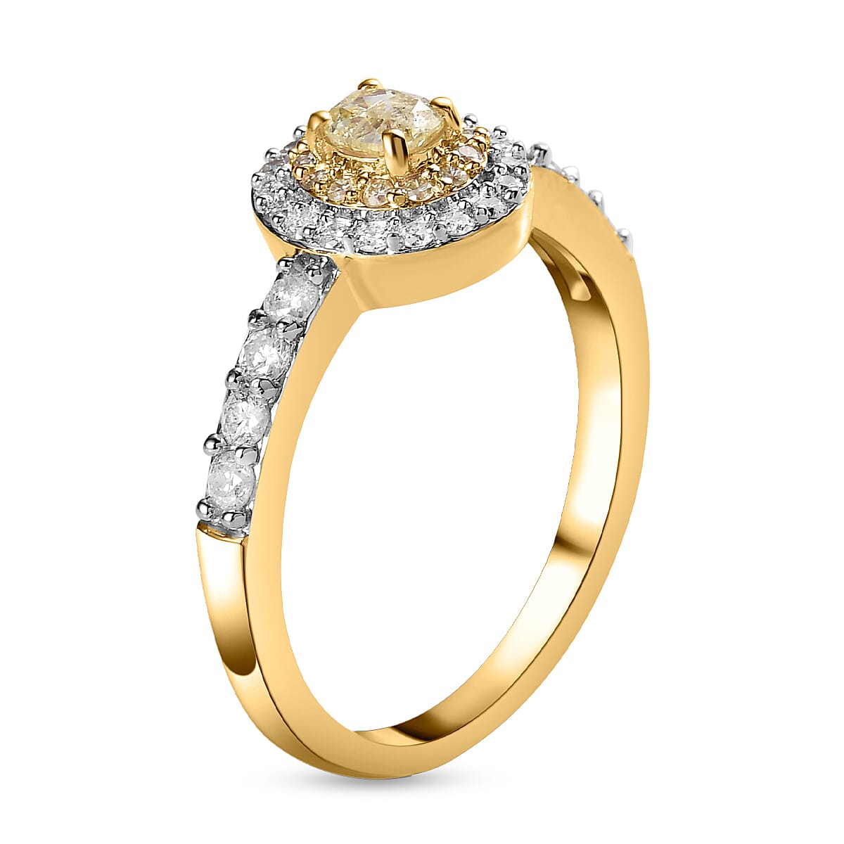 9K Yellow Gold SGL Certified Natural Yellow Diamond & Diamond  Ring 0.75 Ct.
