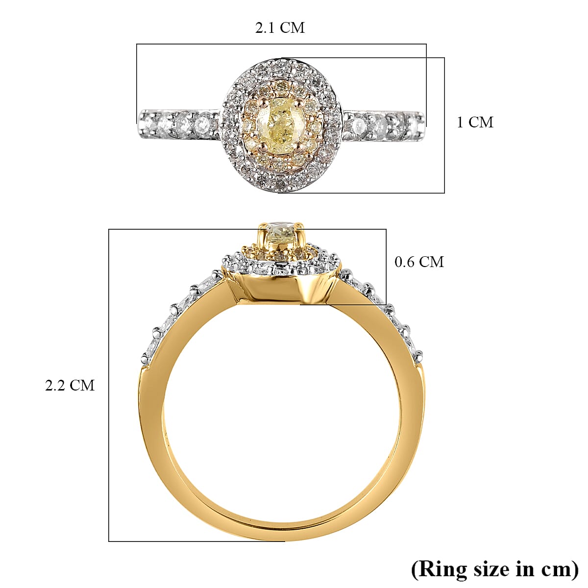 9K Yellow Gold SGL Certified Natural Yellow Diamond & Diamond  Ring 0.75 Ct.