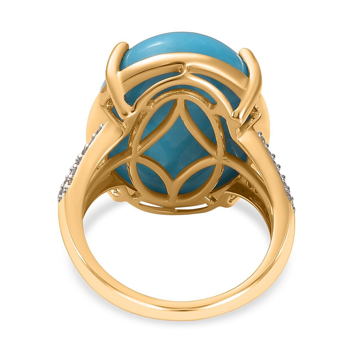 9K Yellow Gold Arizona Sleeping Beauty Turquoise and Diamond Ring 12.25 Ct