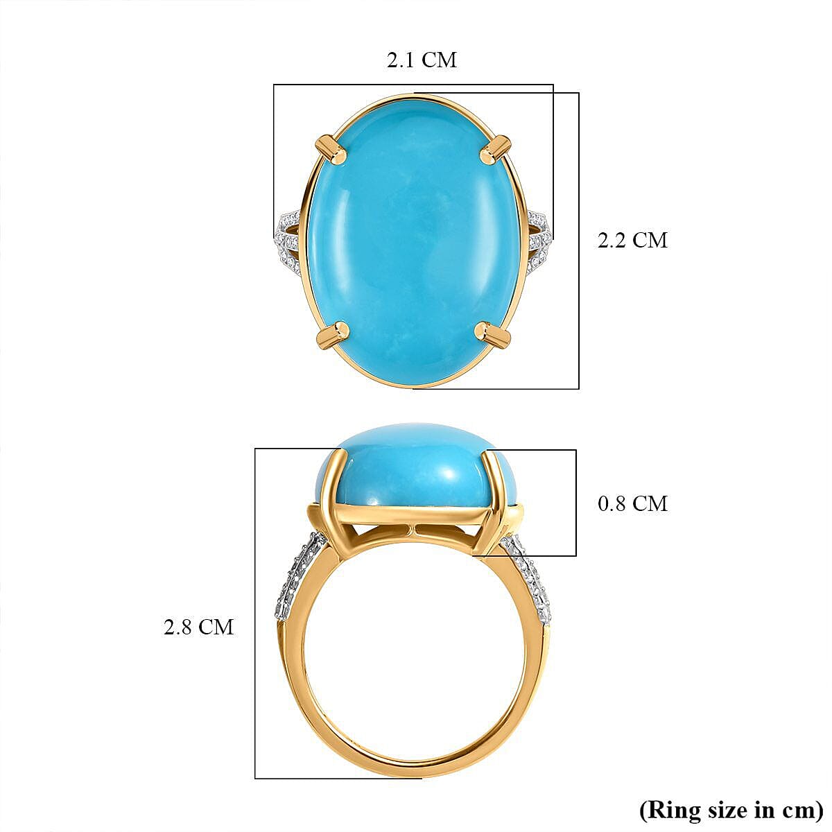 9K Yellow Gold Arizona Sleeping Beauty Turquoise and Diamond Ring 12.25 Ct