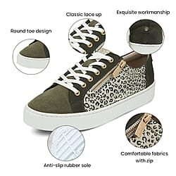 Lotus Leopard Pattern Sky Casual Trainers with Functional Outside Zip (Size 3) - Khaki