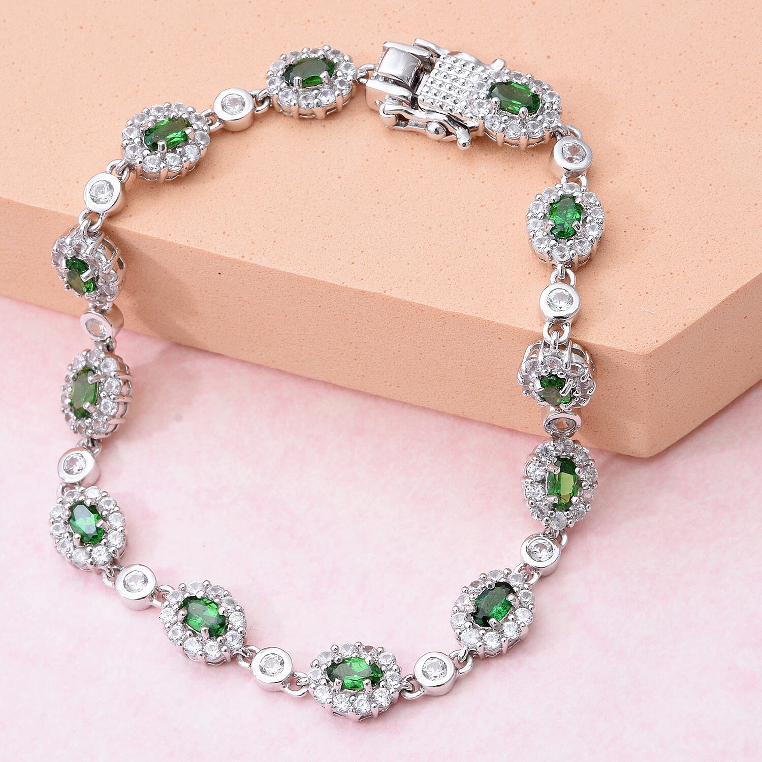 Unique Tsavorite Garnet Tennis Bracelets, Oval cut green Garnet Tennis Line Chain Bracelet gift for mother, Minimal Chain Link Bracelet Gift sale