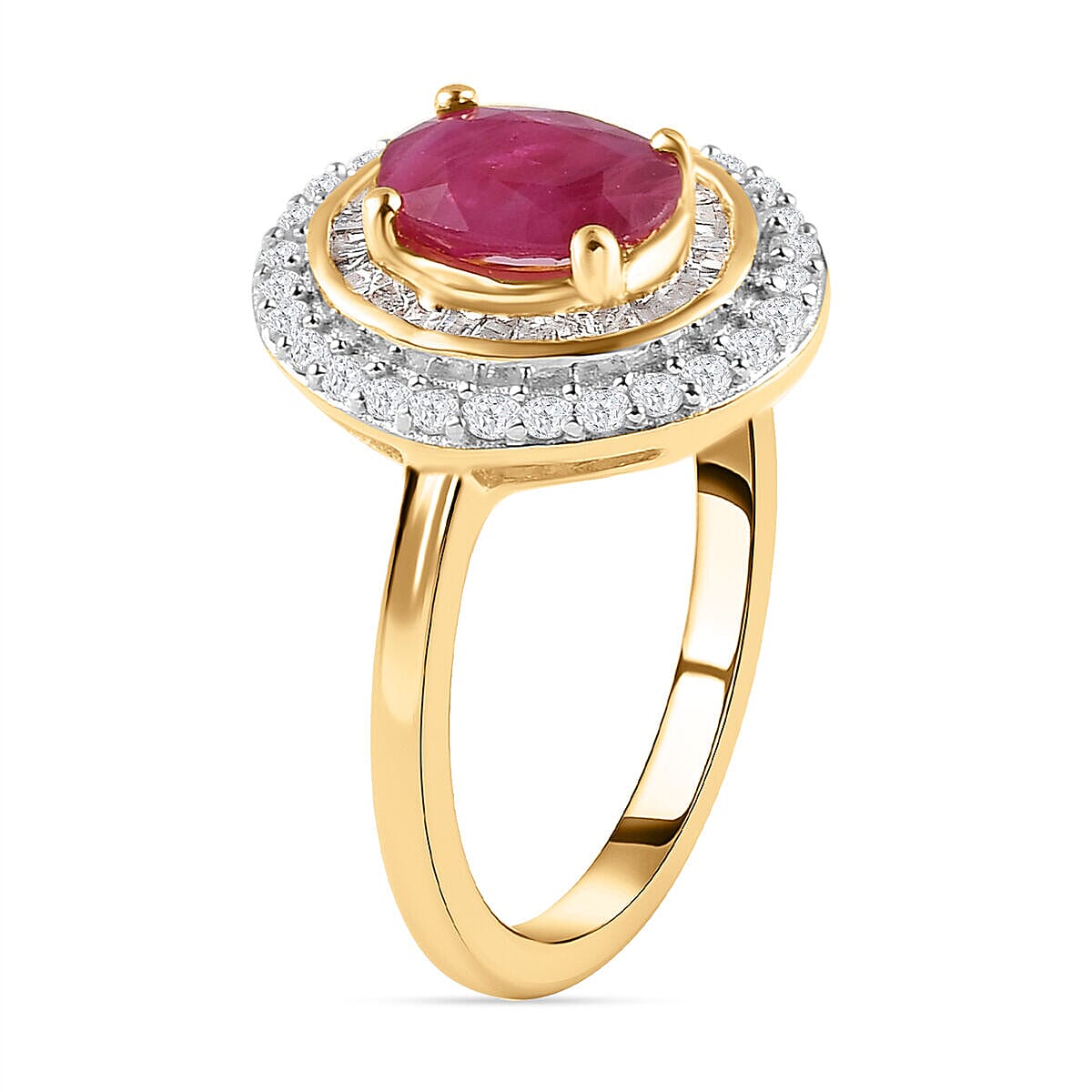 Ruby and Diamond Cluster Ring in 18K Vermeil Yellow Gold Plated Sterling Silver 1.50 Ct.