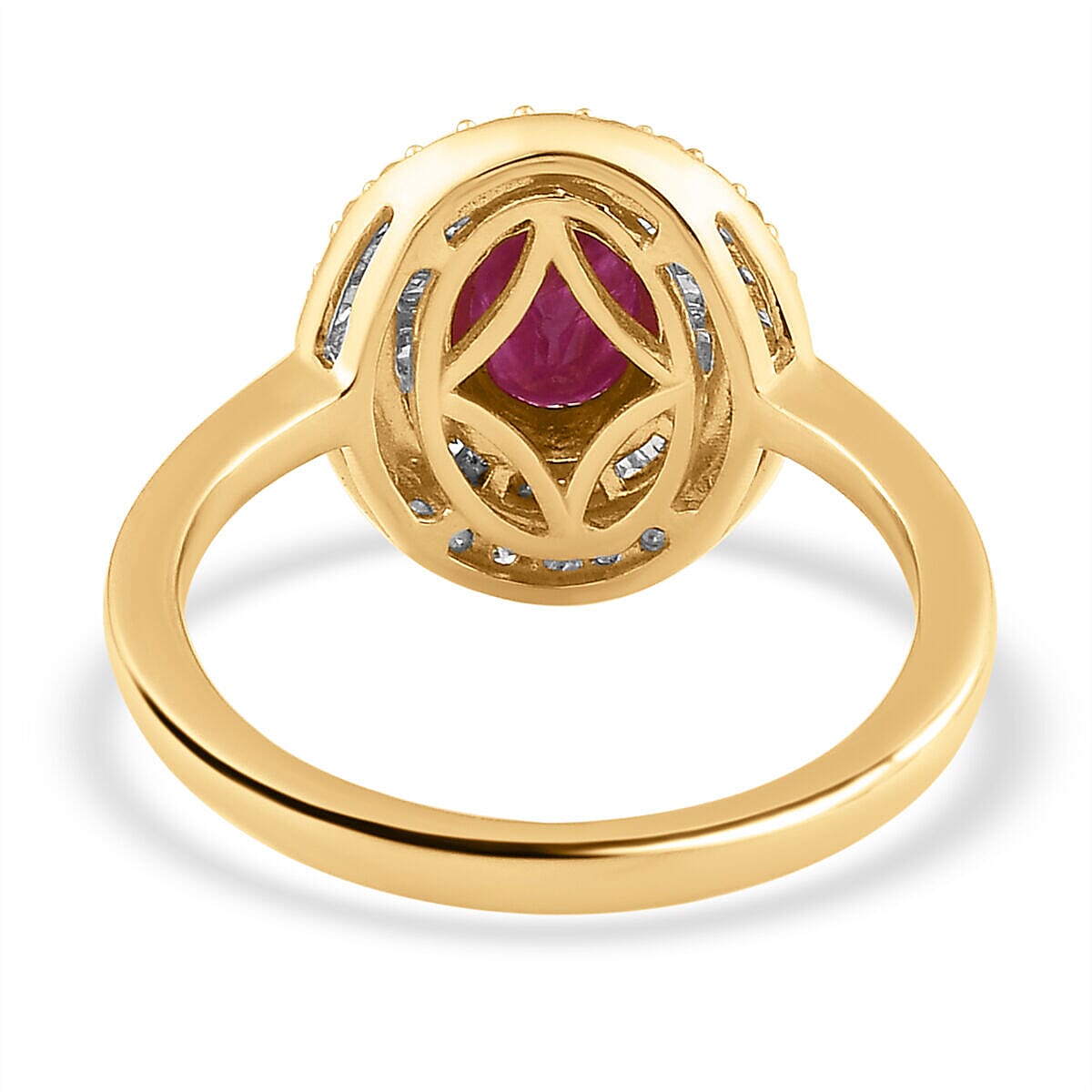 Ruby and Diamond Cluster Ring in 18K Vermeil Yellow Gold Plated Sterling Silver 1.50 Ct.