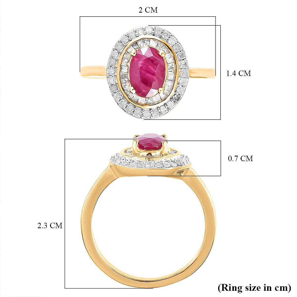 Ruby and Diamond Cluster Ring in 18K Vermeil Yellow Gold Plated Sterling Silver 1.50 Ct.
