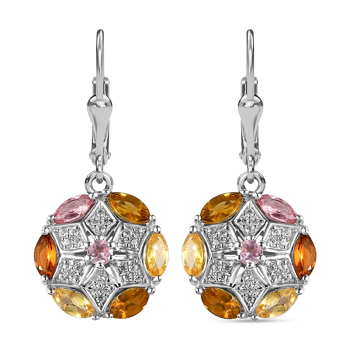 Multi-Tourmaline and Natural Cambodian Zircon Lever Back Earrings in Platinum Overlay Sterling Silver 2.25 Ct.