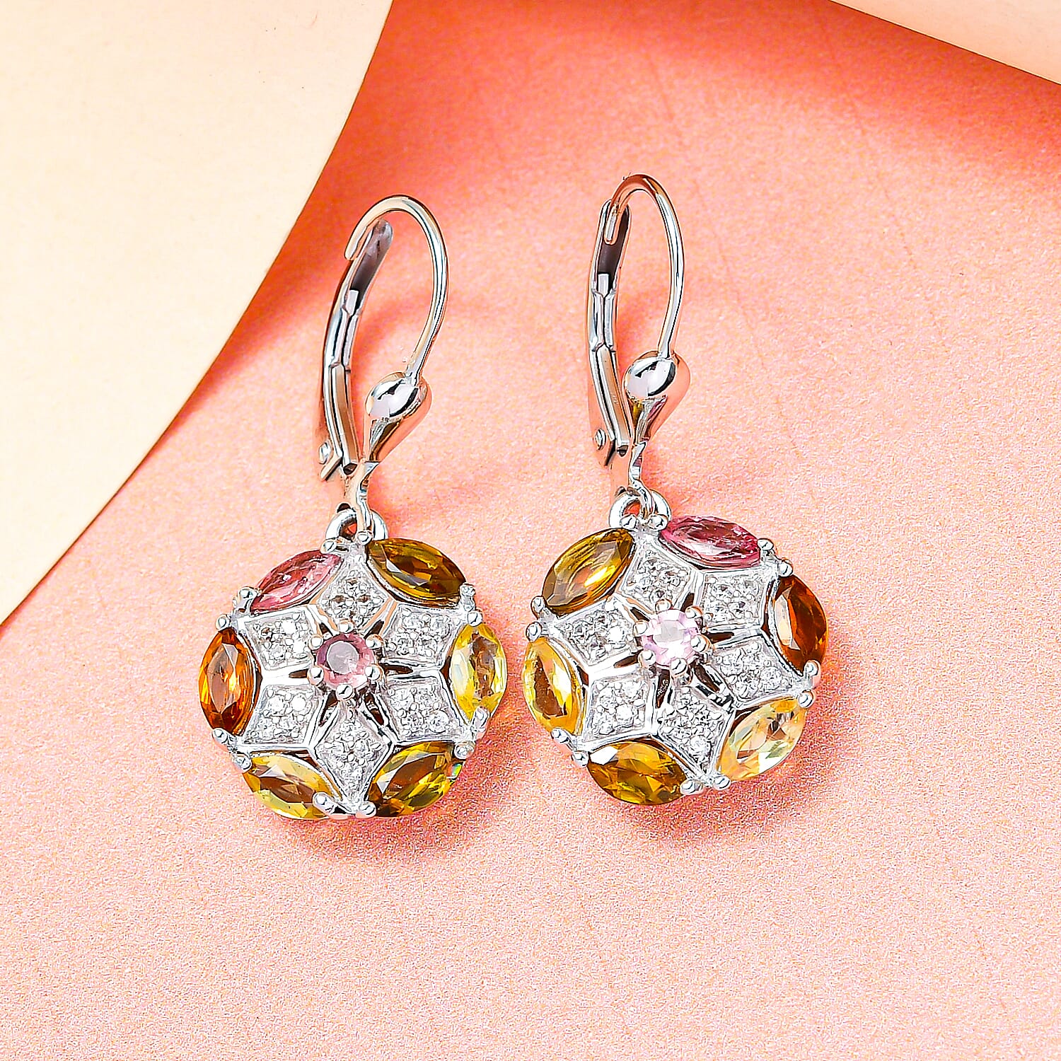 Multi-Tourmaline and Natural Cambodian Zircon Lever Back Earrings in Platinum Overlay Sterling Silver 2.25 Ct.