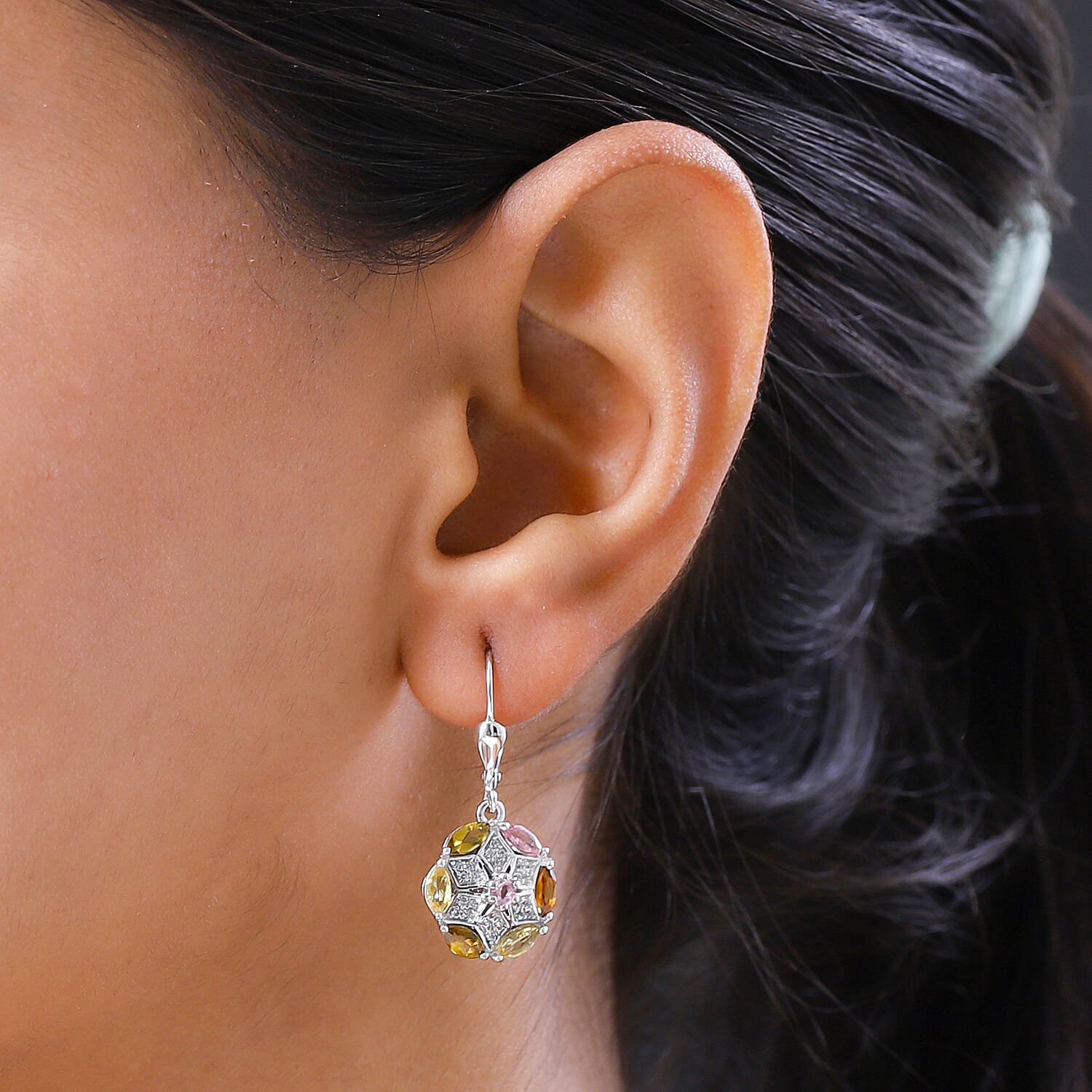 Multi-Tourmaline and Natural Cambodian Zircon Lever Back Earrings in Platinum Overlay Sterling Silver 2.25 Ct.