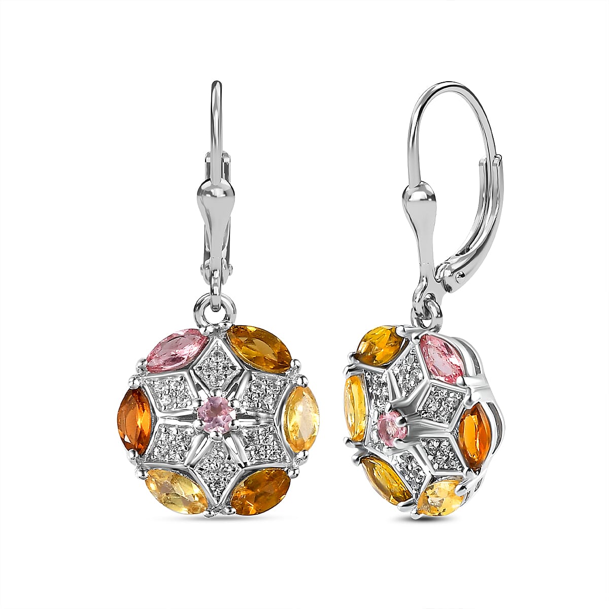 Multi-Tourmaline and Natural Cambodian Zircon Lever Back Earrings in Platinum Overlay Sterling Silver 2.25 Ct.