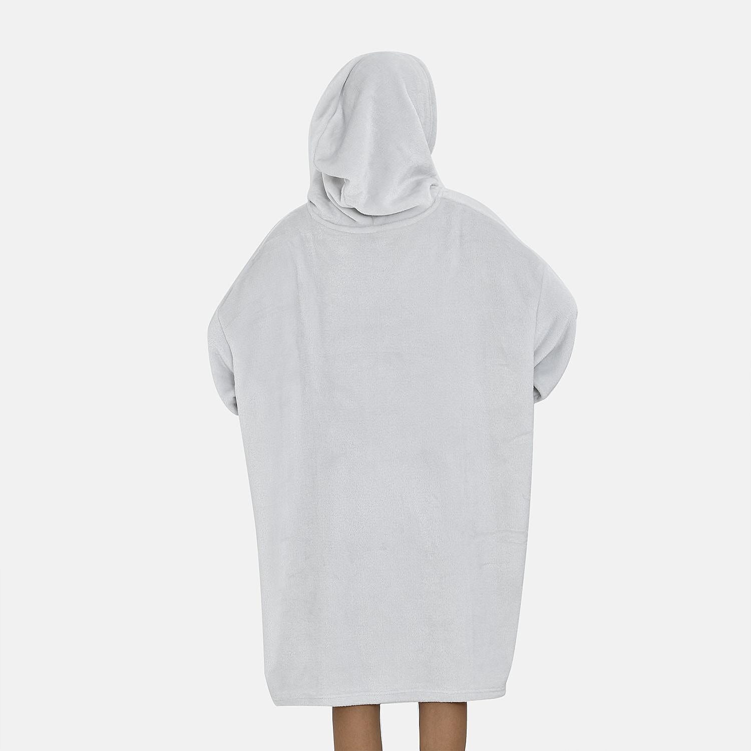 Close Out - Flannel Oversized Hoodie with a Giant Pocket - Light Grey - One Size