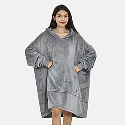 Close Out - Flannel Oversized Hoodie with a Giant Pocket (Size 96x89 Cm) - Dark Grey - One Size