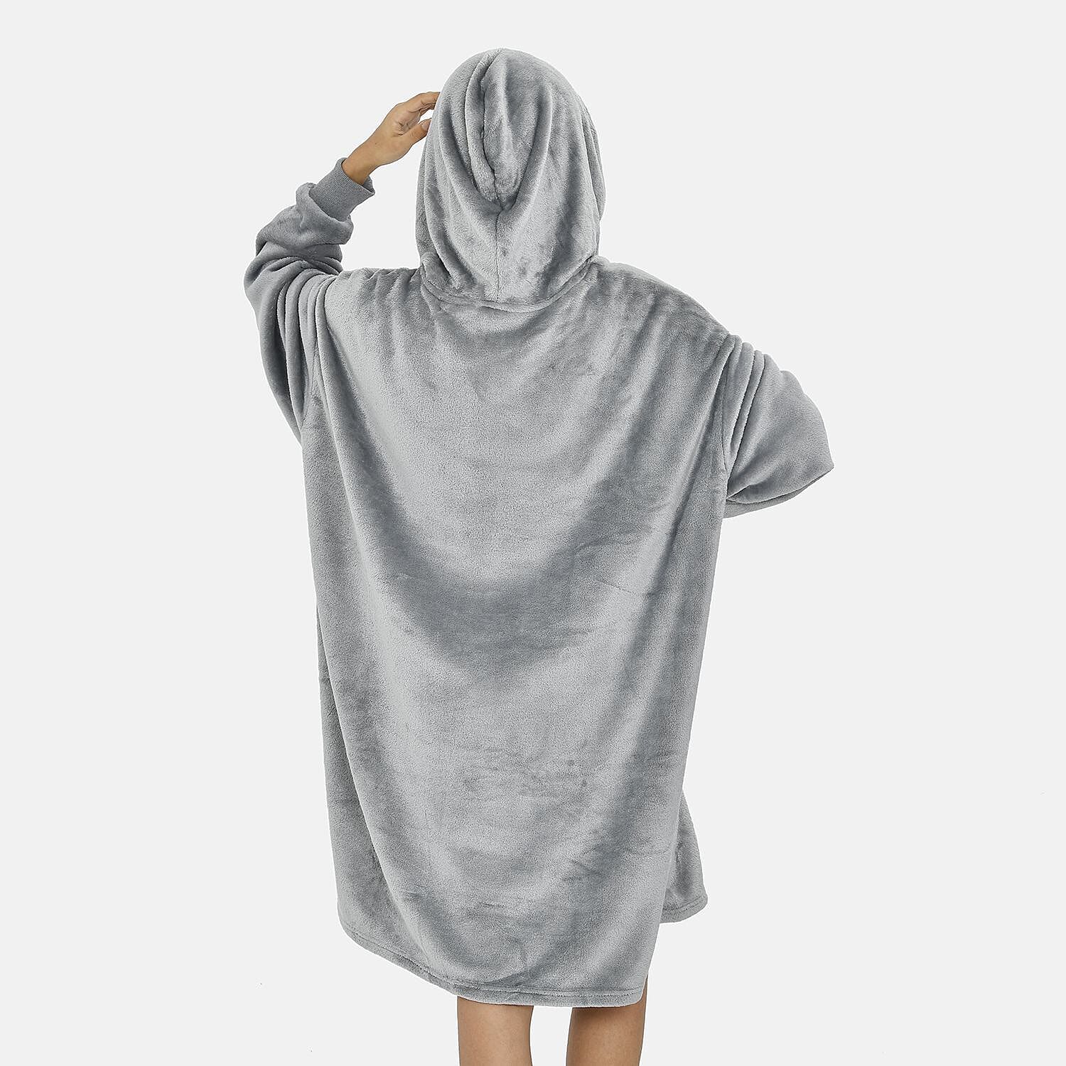Close Out - Flannel Oversized Hoodie with a Giant Pocket (One Size) - Grey