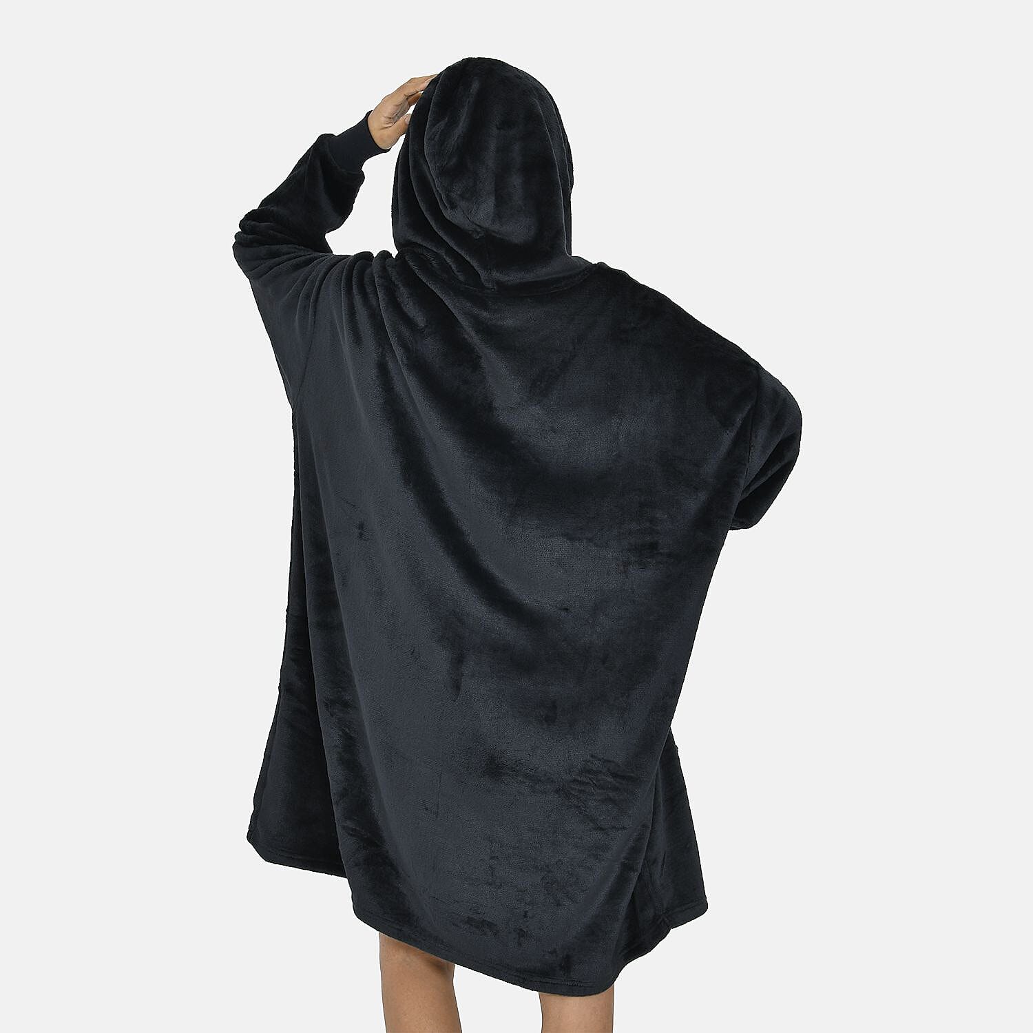 Close Out - Flannel Oversized Hoodie with a Giant Pocket (One Size) - Black