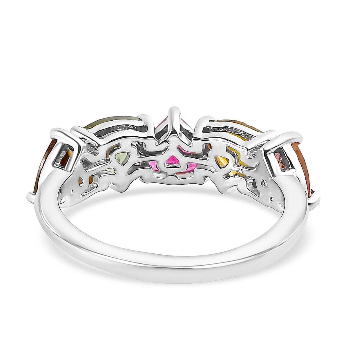 Multi-Tourmaline 5 Stone Ring in Platinum Overlay Sterling Silver 1.80 Ct.