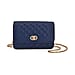 Genuine Leather Diamond Patterned Shoulder Bag with Chain Strap (Size 23x15x8 cm) - Black