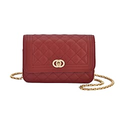 Genuine Leather Diamond Patterned Shoulder Bag with Chain Strap (Size 23x15x8 cm) - Black