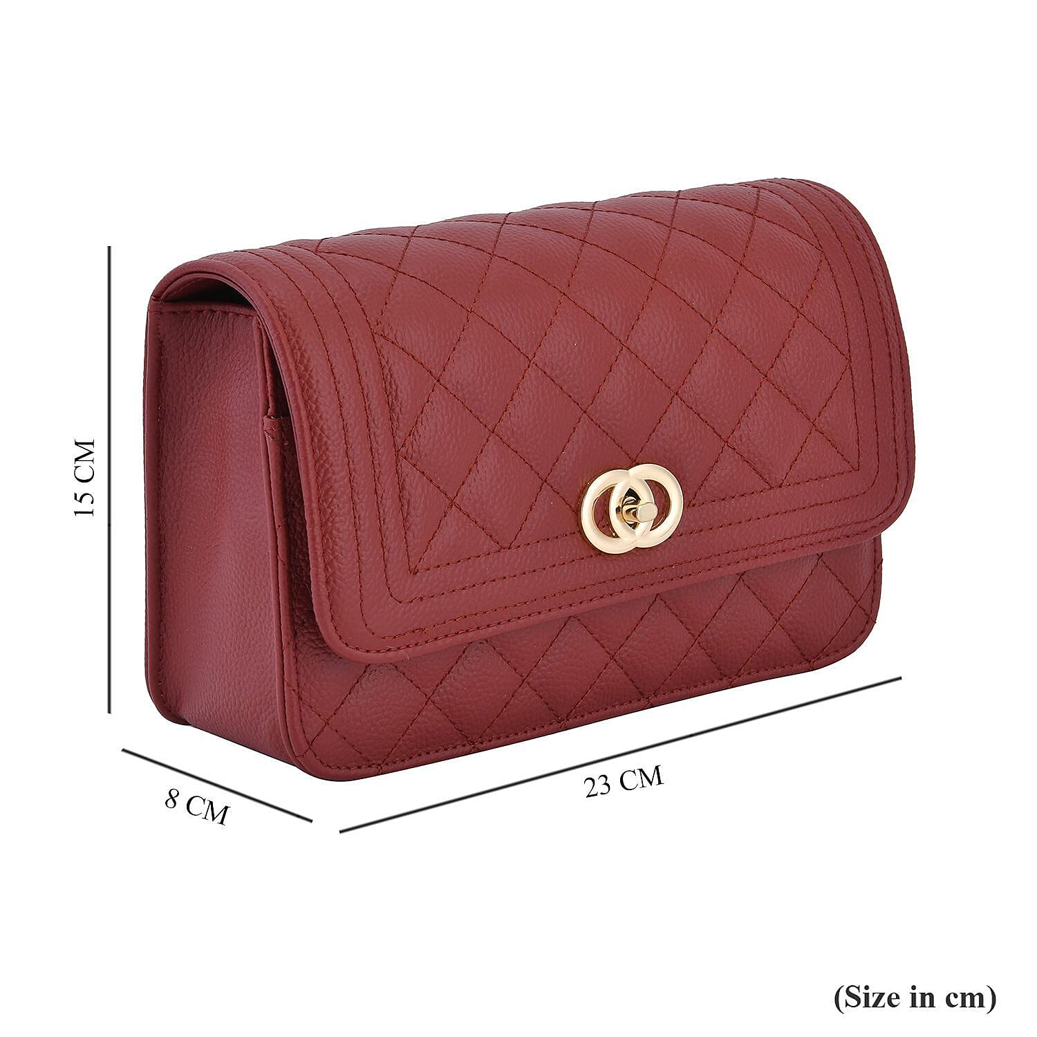 Genuine Leather Couture Quilted Diamond Pattern Shoulder Bag with Panther Link Strap - Ox Blood