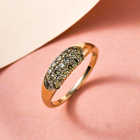 14K Yellow Gold SGL Certified Natural Green Diamond (I1-I2) Ring 0.50 Ct.