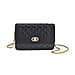 Genuine Leather Diamond Patterned Shoulder Bag with Chain Strap (Size 23x15x8 cm) - Black