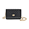 Genuine Leather Diamond Patterned Shoulder Bag with Chain Strap (Size 23x15x8 cm) - Black
